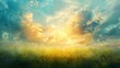 Soft brush strokes form an impressionistic sky scene, capturing the ambiance and radiant sunlight on a beautiful spring morning.