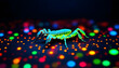 A neon scorpion silhouette against a black background