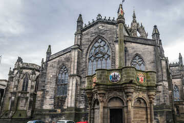 Canvas Print - Mercat Cross on Parliament Square next to Saint Giles Cathedral in historic part of Edinburgh, Scotland, UK