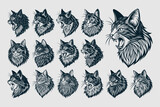 Fototapeta  - Cute meowing norwegian forest cat head in side view design vector set