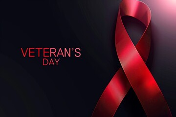 Wall Mural - Red Ribbon on Black Background for Veterans Day Event