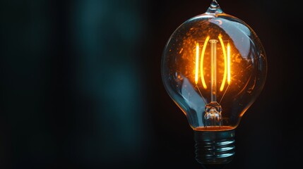 creativity startup business ideas concept with glow light bulb on black background tungsten light bulb lit on black background.