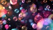 Colorful air bubbles against a black background, rendered in a realistic style to mimic the appearance of soap bubbles