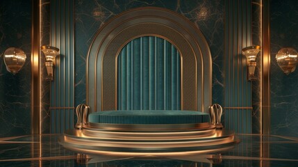 Luxurious Art Deco Style Lobby with Velvet Seating and Golden Accents
