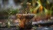 Dry and Lifeless: An Arid Dead Plant in a Pot with Shrivelled Leaves and Stem