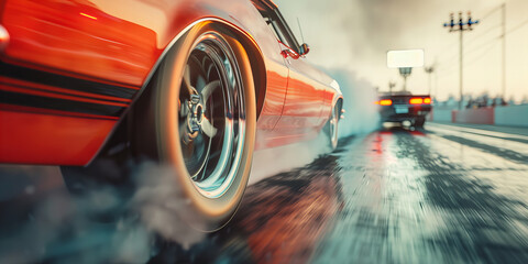 High-Octane Drag Race Showdown: Tire Smoke and Speed Fury Banner