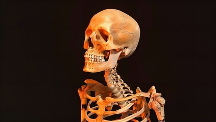 Human Skeleton on a Black Background in the Dark