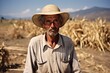 a Mexican old farmer harvesting in field