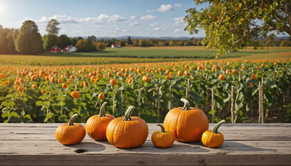 Wall Mural - Ripe pumpkin harvest And Empty wooden table with rural background