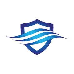 Wall Mural - this is a simple logo of a blue wave on a blue shield in flat style that looks clean on a white back