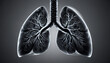 Human lungs on a black background. Carcinogenic indicators. Generative AI.

