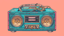 Vintage Boombox Sound System. 1980s Boom Box Cassette Tape Player. Old School Vintage Radio Tape Recorder Doodle Double Cassette Speaker. Generative Ai