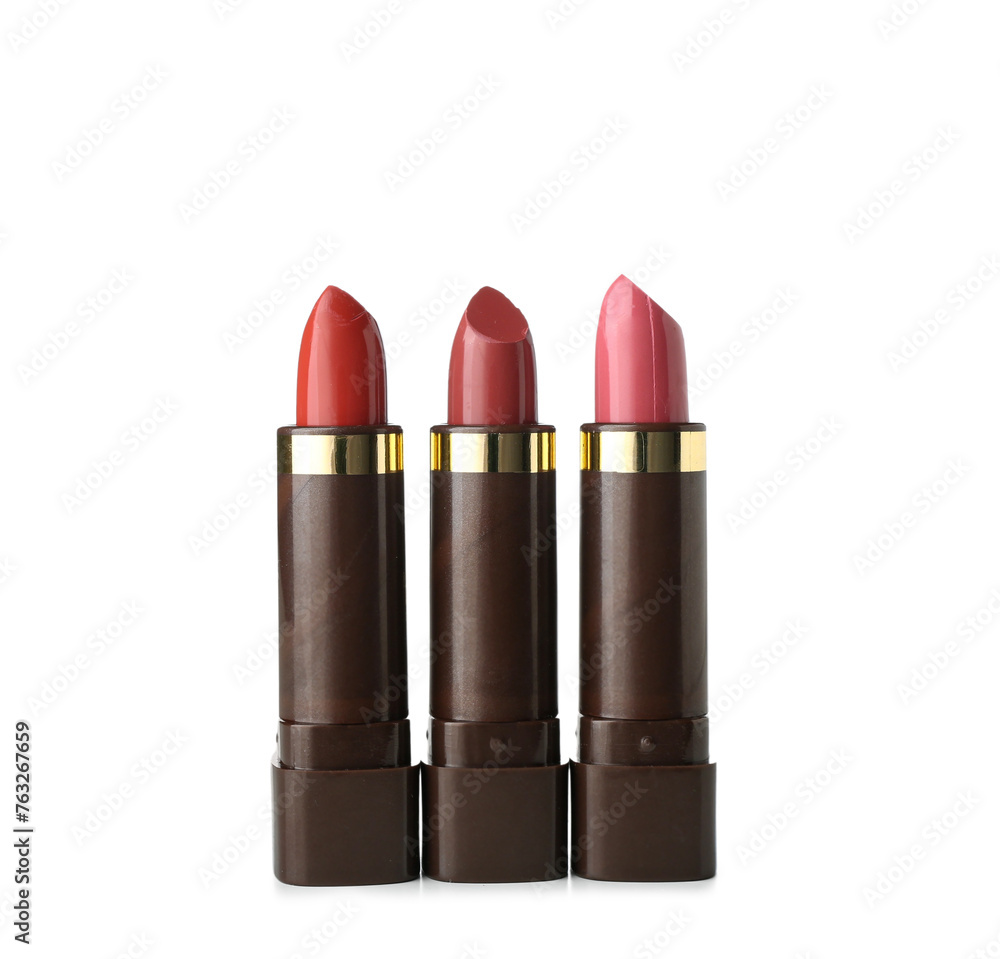Beautiful color lipsticks on white background