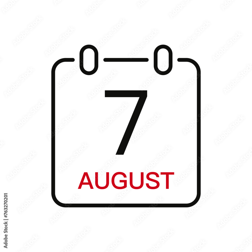 August 7 date on the calendar, vector line stroke icon for user ...