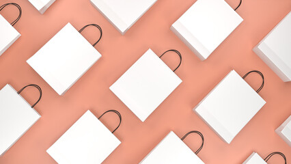 Wall Mural - White shopping bag 3d render mockup for your brand on the peach color background.