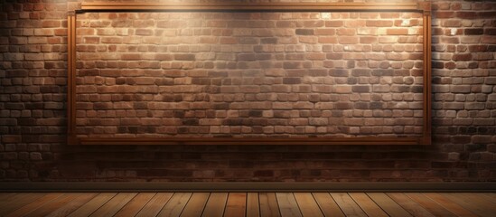  A bare room with a Brown Brickwork wall, Wooden Flooring, and a Brick Rectangle Floor. The Wood stain on the hardwood adds tints and shades