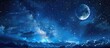 An artistic representation of the night sky featuring a crescent moon and shimmering stars, creating a mystical atmosphere in the natural landscape