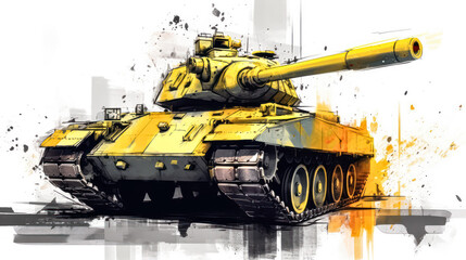 Poster - A striking watercolor sketch of a tank with yellow gray lines