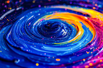 Wall Mural - Blue orange and yellow vortex or tunnel formed by liquid.