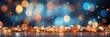 Colorful festive bokeh christmas lights background for holiday celebration and party concepts. Banner