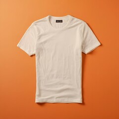 Wall Mural - White Tshirt mockup flat lay on an orange background