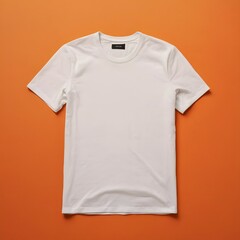 Wall Mural - White Tshirt mockup flat lay on an orange background