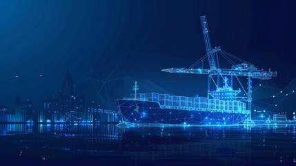 Aufkleber - The Trade Port wireframe banner template shows low poly cargo ships, containers, cranes, and warehouses. Concepts include transportation, logistics, business, and worldwide shipping.