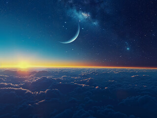 Wall Mural - a beautiful night sky with a large moon and stars