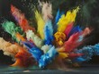 An explosion of colored powder, capturing the chaos and beauty of pigments in motion,