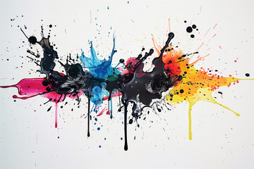  Illustration of many colorful splashes (with black) of color on a white background