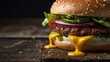 closeup mouthwatering burger with beef and melted cheese