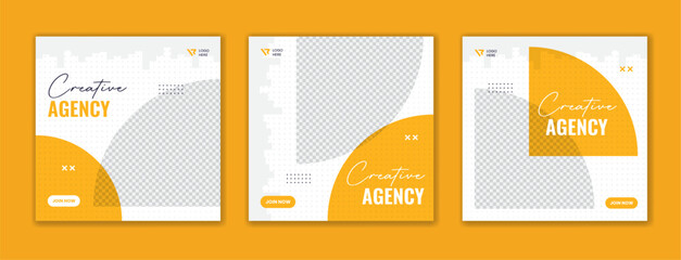 Wall Mural - Set of yellow corporate social media post design, Semi round shape square template layout