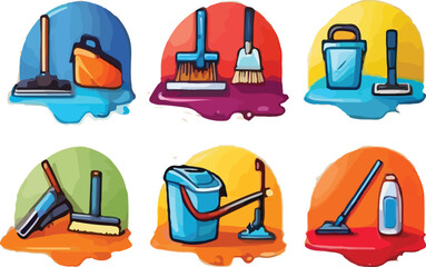 Print Room Disinfection and Home Cleaning Icon Set