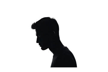 Wall Mural - Black silhouette of a regular man's head, centrally positioned, against a pure white background, intended for high-quality stock illustration, stark contrast, minimalist design, clean lines