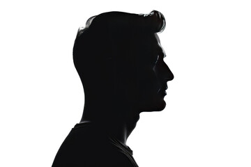 Wall Mural - Black silhouette of a regular man's head, centrally positioned, against a pure white background, intended for high-quality stock illustration, stark contrast, minimalist design, clean lines