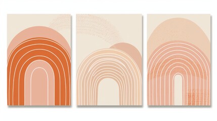 Wall Mural - Abstract posters with arches. Boho home decorations with circles and lines in pastel colors. Rainbow wall art.