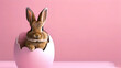 easter bunny  hatching from  egg  isolated on pink background