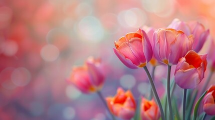  Soft Delicate Pastel Multicolor Background with Tulips for Women's Day Celebration