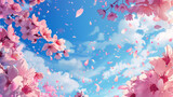 Fototapeta Kwiaty - Cherry blossom petals with a blue sky background