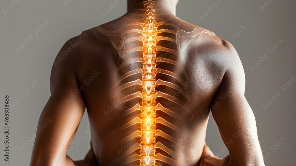Detailed view of a human back displaying the lumbar spine. Concept ...