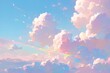 A photo of fluffy pink and blue cotton candy clouds with rainbows in the sky. 