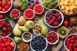 Assorted fruits and nuts on table Generative AI
