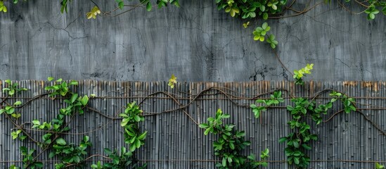 Wall Mural - An upclose shot capturing the beauty of ivy creeping up a fence. The lush greenery of the plant adds a touch of nature to the landscape