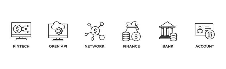Open banking banner web icon vector illustration concept for financial technology with an icon of the fintech, coding, open API, finance, banking, network, and account	