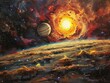 Planet drawing, the wonder of the solar system on canvas