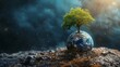 Lush and dry planet with tree. Concept of change climate