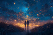 © alenagurenchuk - Couple standing on path, looking at stars in the sky