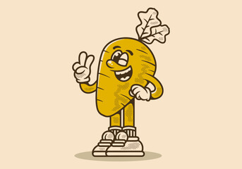 Sticker - Mascot character illustration of a carrot with hand forming peace symbol