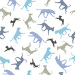 Different dogs isolated on a white background. Endless texture. Seamless pattern. Design for fabric, decor, wallpaper, wrapping paper, printing. Vector illustration.