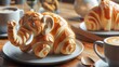 freshly baked croissants baked in the shape of an elephant, with a delicious latte brings joy to the morning